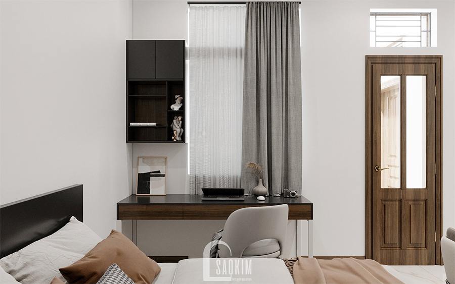 Thiết kế nội thất nhà phố hiện đại kết hợp phòng ngủ cho khách với phòng ăn