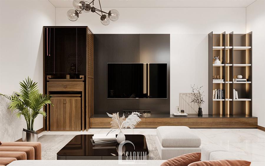 Thiết kế nội thất phòng khách nhà phố hiện đại Chúc Sơn - Chương Mỹ