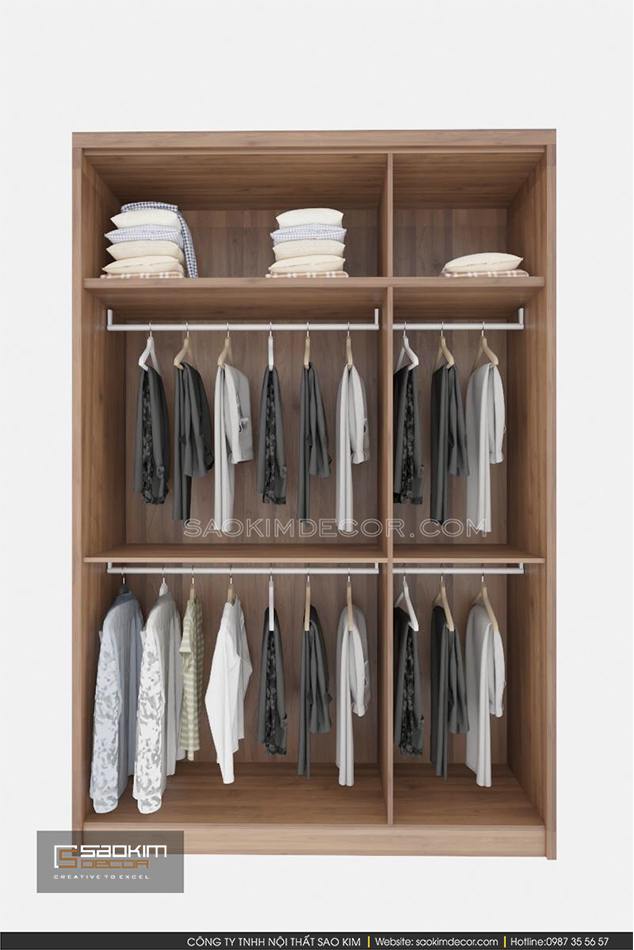 Thiết kế tủ quần áo 3 ngăm bằng gỗ với đầy đủ công năng