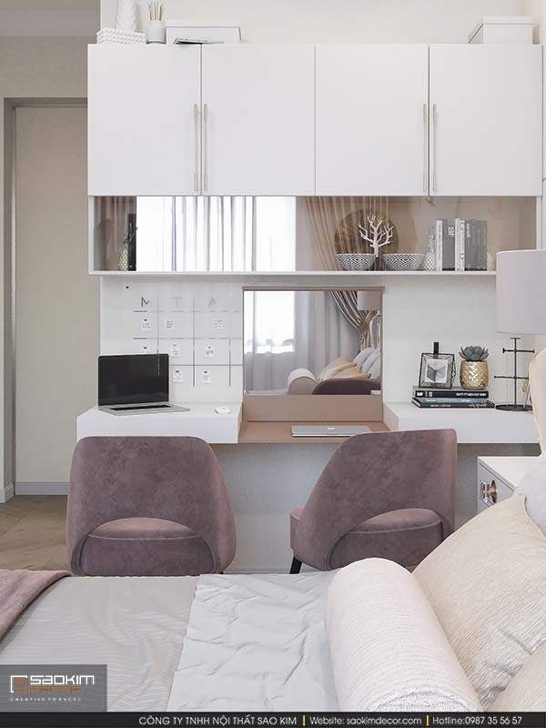 Góc làm việc kết hợp bàn trang điểm trong phòng ngủ master