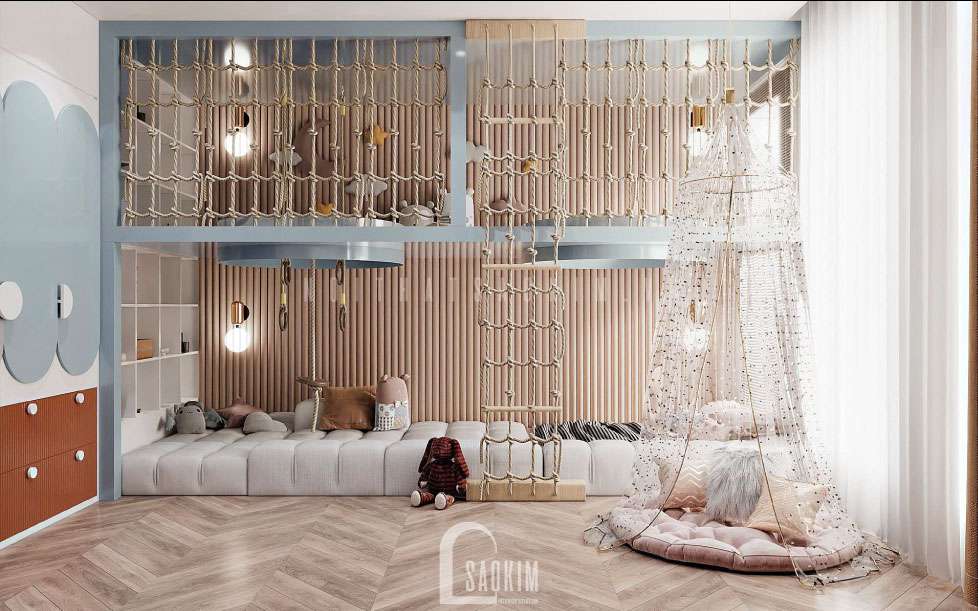 Thiết Kế Nội Thất Phòng Ngủ Bé Trai Và Bé Gái Liền Kề Louis City Hoàng Mai Màu Xanh Da Trời Và Hồng Pastel