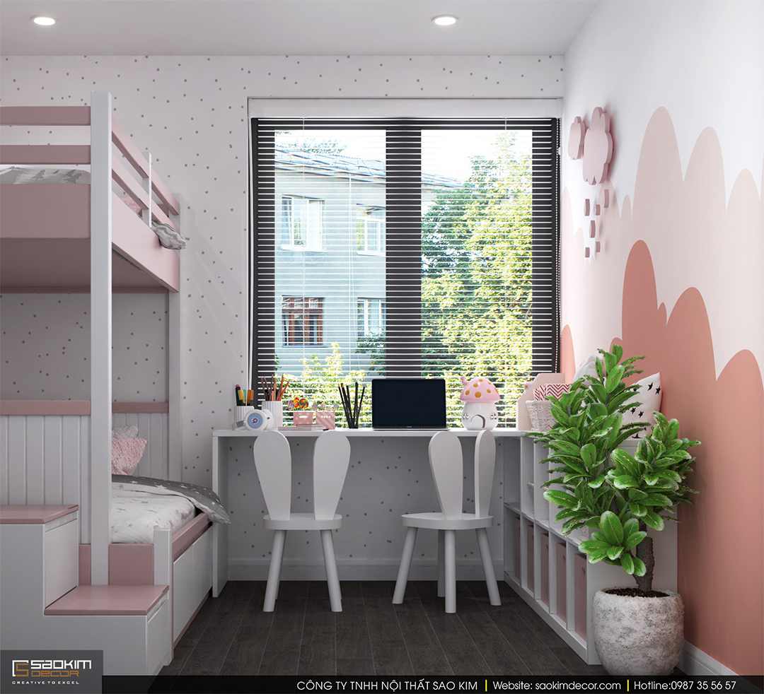 THIẾT KẾ PHÒNG NGỦ BÉ GÁI CHUNG CƯ SKY CENTRAL