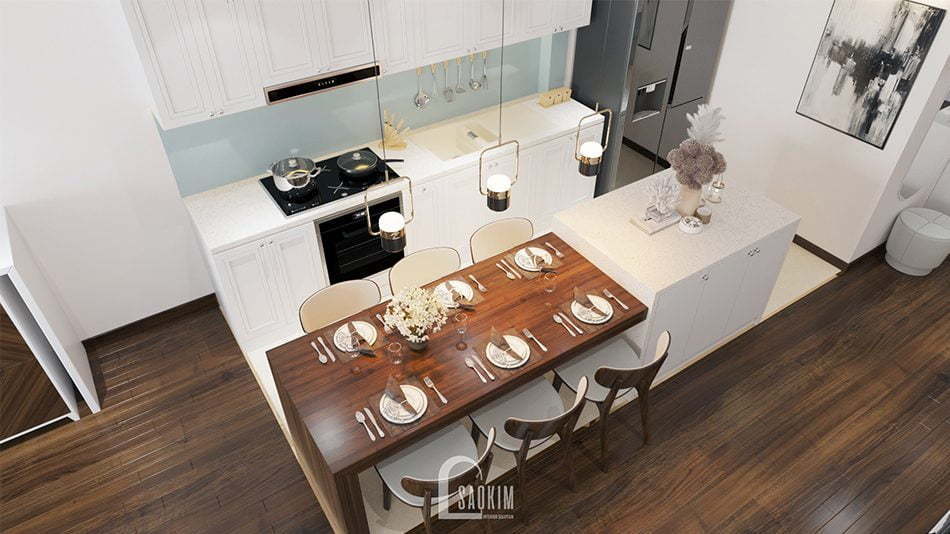 Lựa chọn nội thất gỗ công nghiệp cho phòng ăn và bếp trong mẫu thiết kế căn hộ đẹp