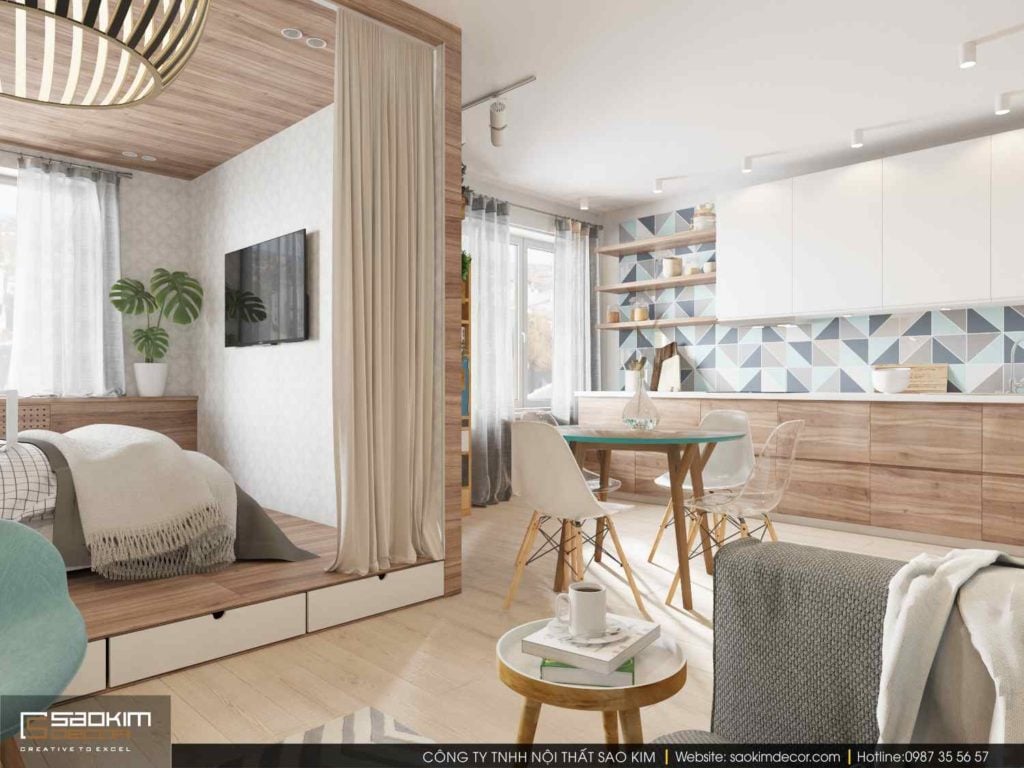 Những gam màu sắc sáng và trung tính được sử dụng trong thiết kế chung cư mini này