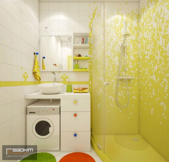 Thiết kế nội thất phòng tắm chung cư cho thuê phong cách Color Block