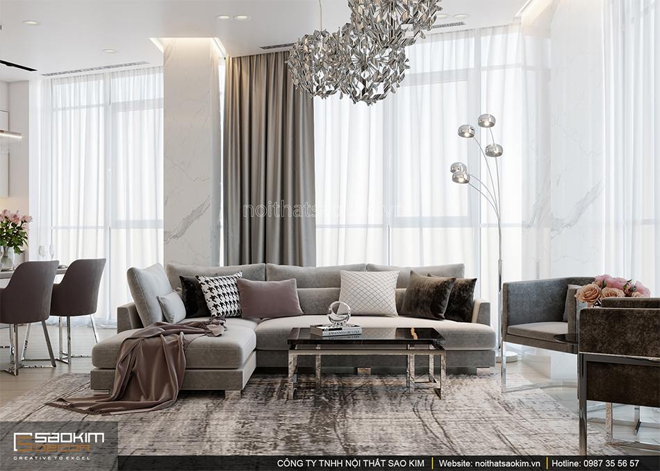 Thiết kế nội thất phòng khách chung cư theo phong cách tân cổ điển