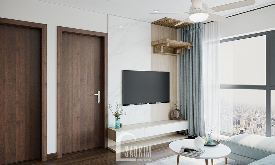 Phòng khách căn hộ 80m2 Eco Home mang vẻ đẹp phóng khoáng, tươi mới