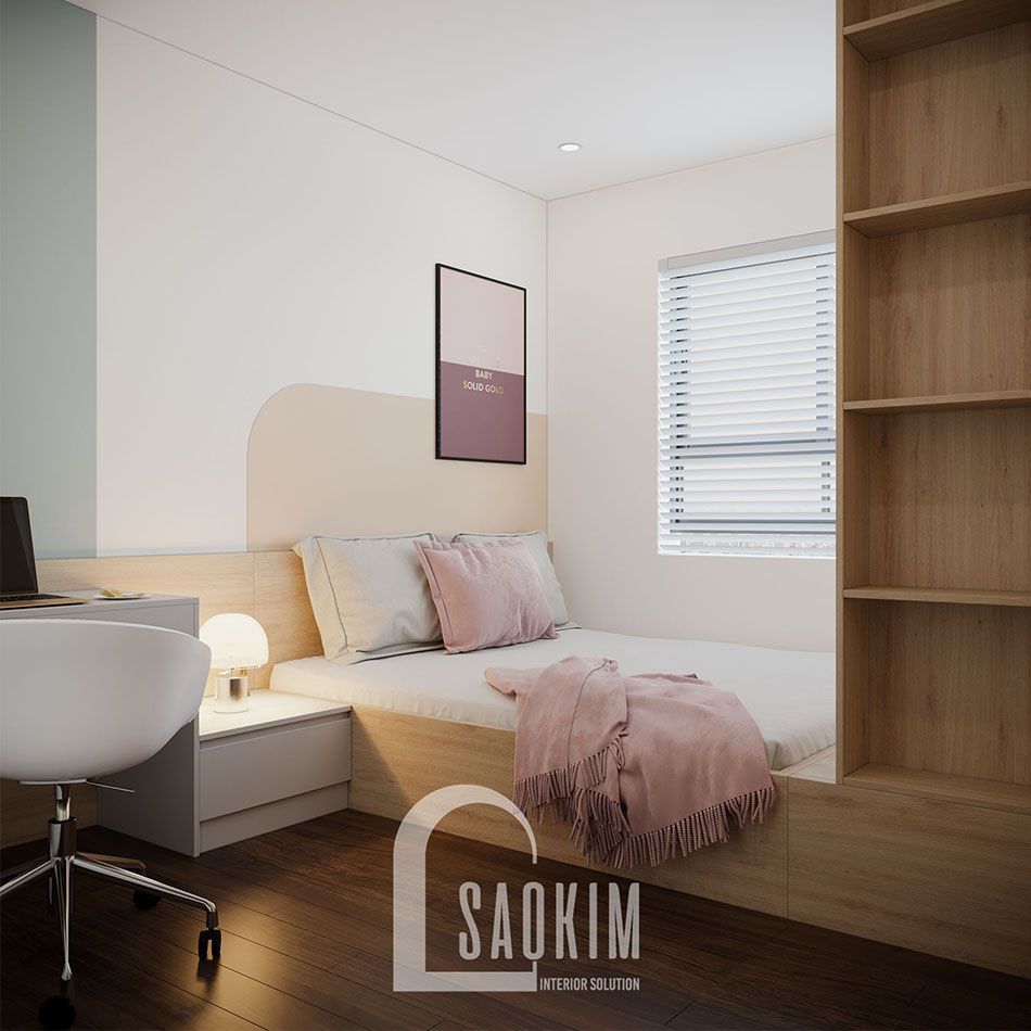 Mẫu phòng ngủ 2 đẹp với phong cách thiết kế Color Block