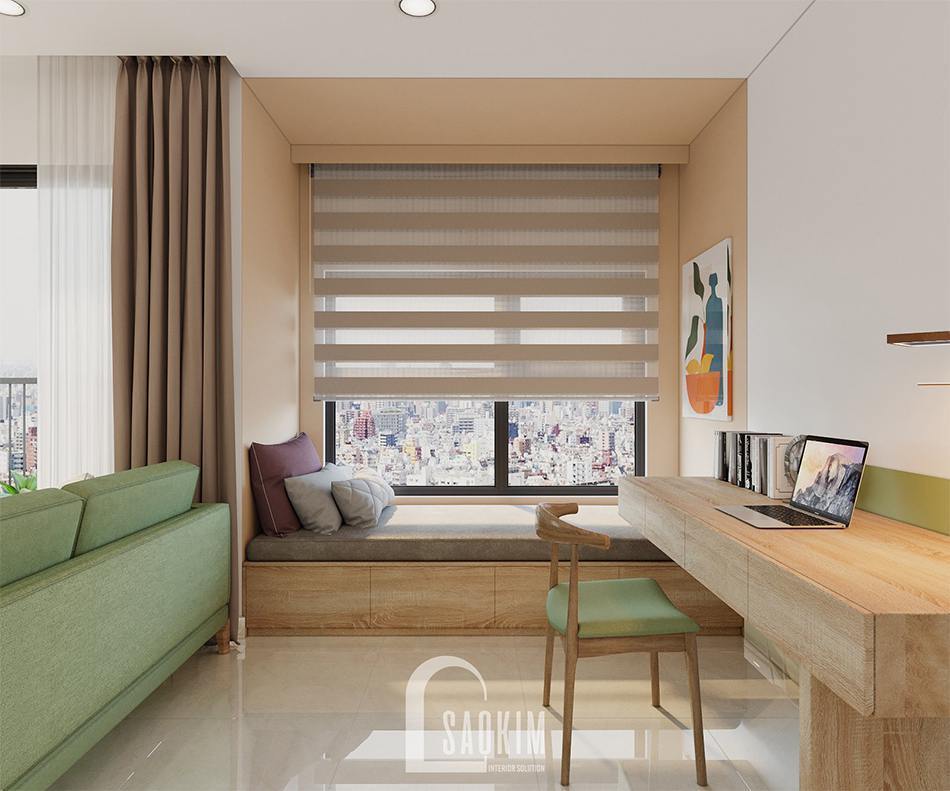 Khu cộng 1 của căn hộ là nơi làm việc và thư giãn