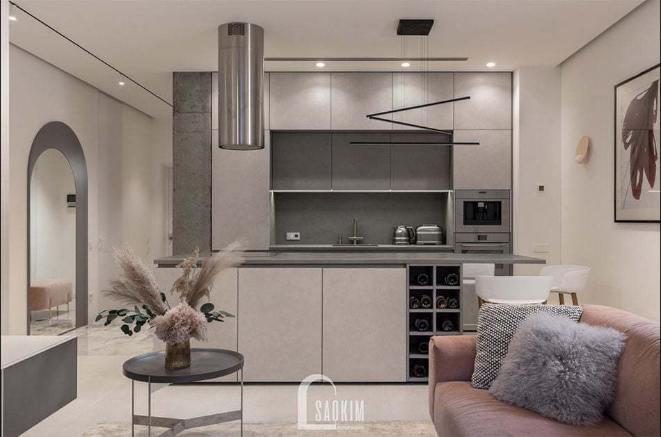 <em>Mẫu thiết kế căn hộ 3 phòng ngủ chung cư The K Park với phòng bếp tinh tế, sang trọng</em>