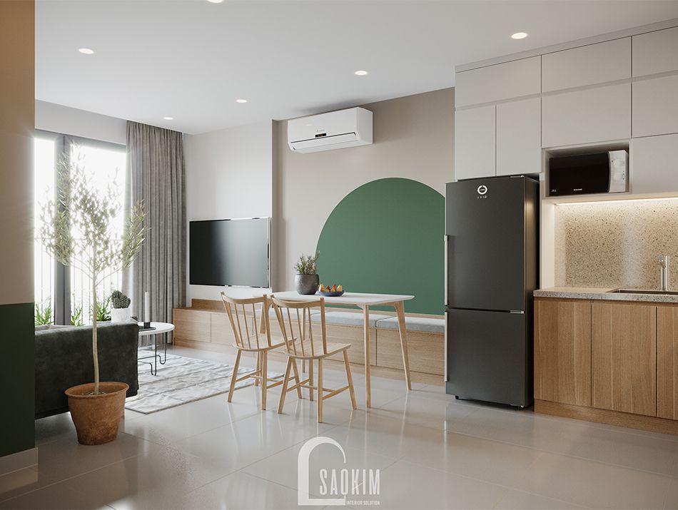 Không gian phòng ăn căn hộ Vinhomes Ocean Park phong cách Color Block