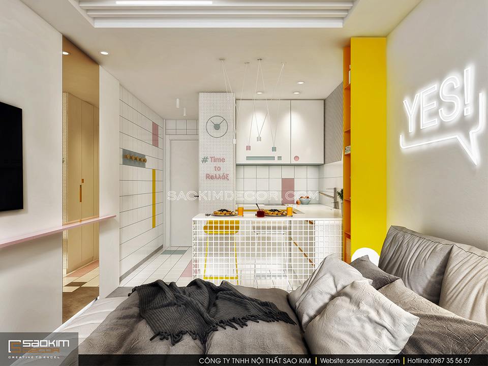 Mẫu thiết kế nội thất chung cư giá rẻ 25m2 với chi tiết trang trí độc đáo