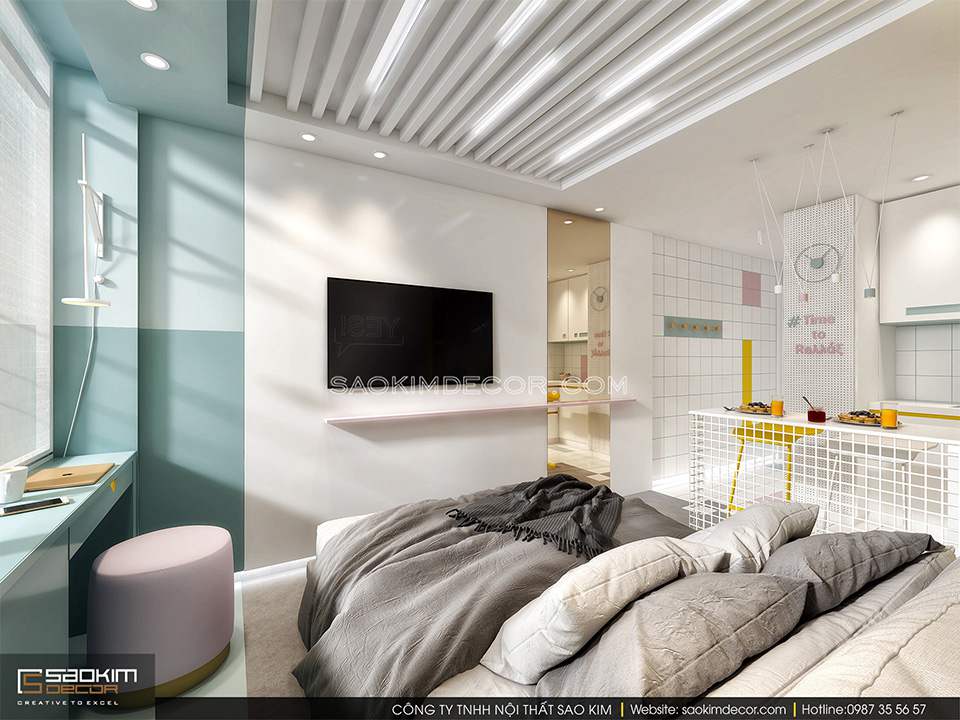 Mẫu thiết kế nội thất chung cư giá rẻ 25m2 đơn giản, tiện nghi