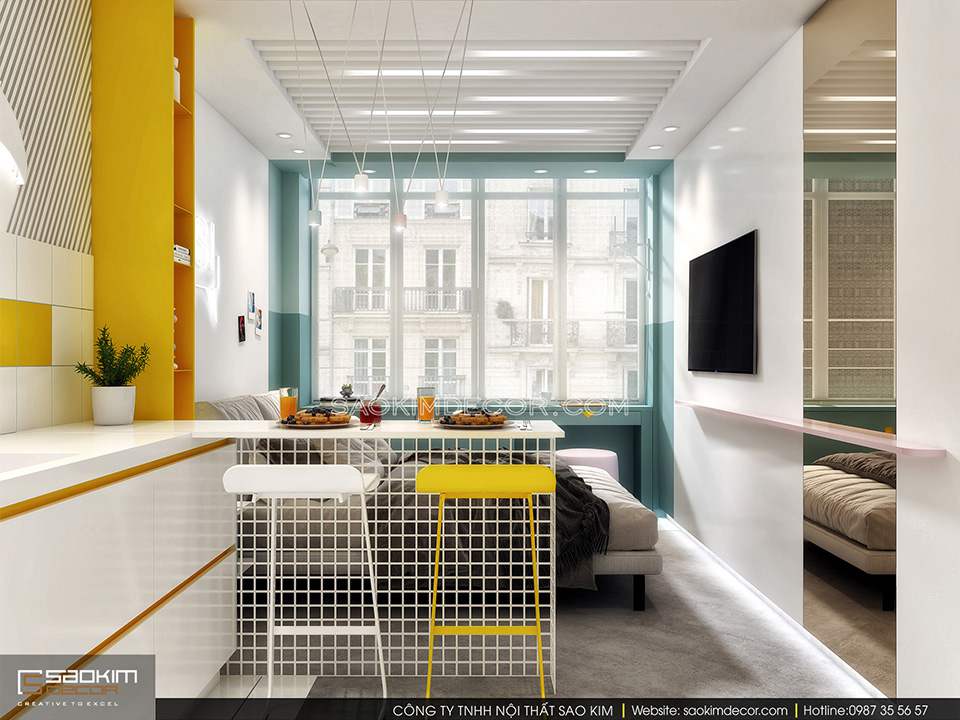 Thiết kế cửa kính cỡ lớn cho không gian căn hộ 25m2