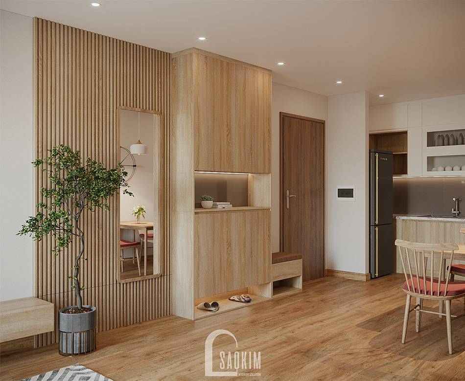 Không gian mở trong mẫu thiết kế thi công căn hộ 84m2 Grand Sài Đồng