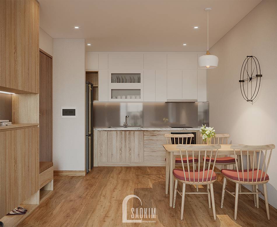 Mẫu thiết kế thi công căn hộ 84m2 chung cư Grand Sài Đồng với phòng bếp tối giản, hiện đại