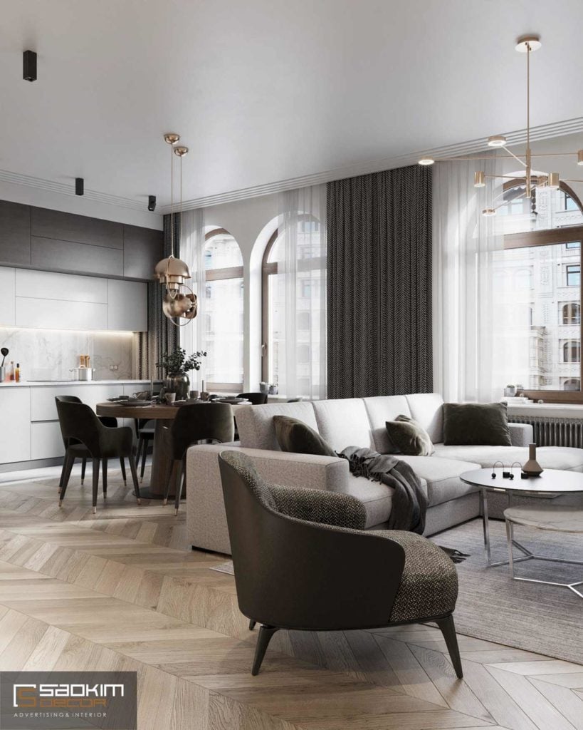 Tạo không gian mở giữa phòng khách và bếp