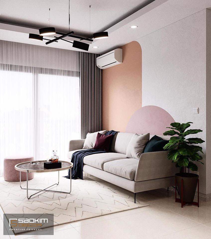 Các mảng màu được phối hợp hài hòa mang đến không gian phòng khách tươi mới, ngập tràn sức sống