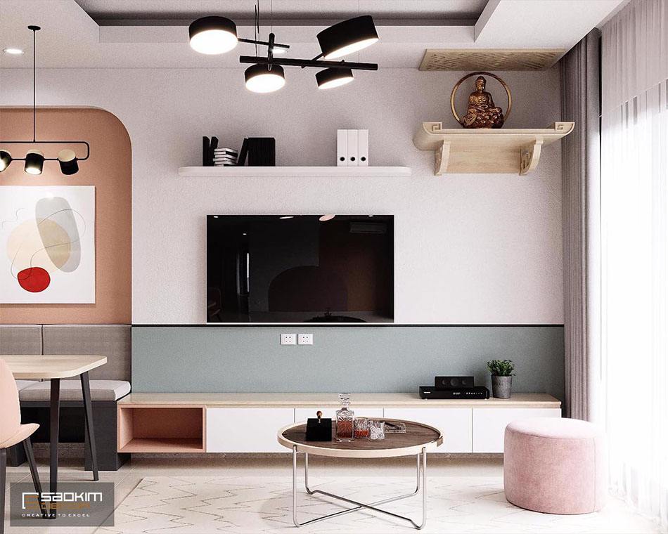 Thiết kế nội thất Color block cho phòng khách được rất nhiều ngưởi trẻ yêu thích vì rực rỡ sắc màu