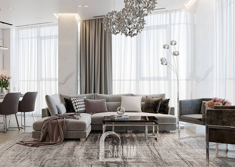 Mẫu thiết kế sofa góc chữ L sang trọng tạo điểm nhấn cho không gian phòng khách