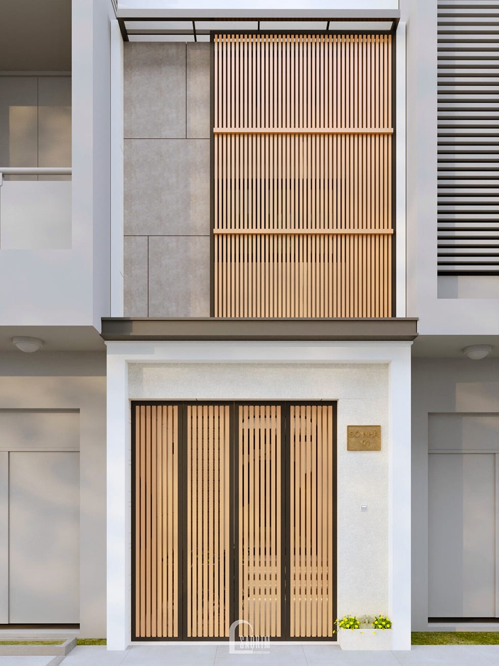 Thiết kế mặt tiền nhà phố 50m2 phong cách Japandi