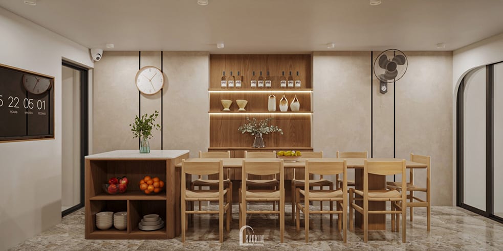 Thiết kế phòng bếp nhà phố 5 tầng 50m2 tại Kim Mã - Hà Nội theo phong cách Japandi