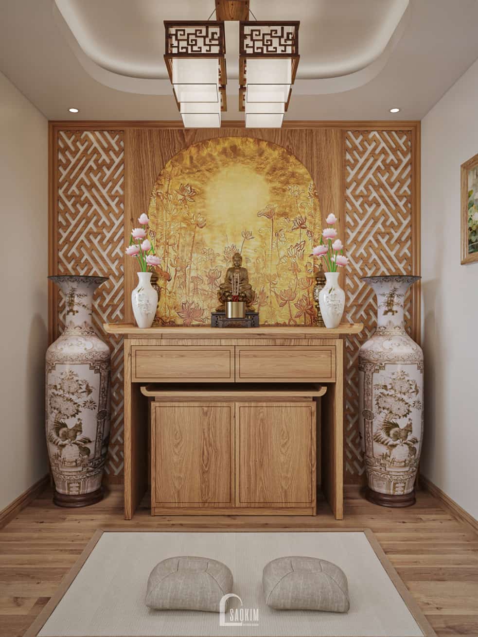 Thiết kế phòng thờ nhà phố 5 tầng theo phong cách Japandi trang nghiêm