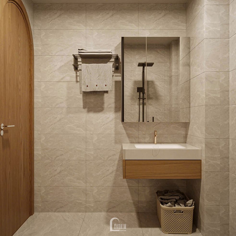 Thiết kế wc nhà phố 5 tầng 50m2 tối giản nhưng tinh tế, mang đến trải nghiệm tiện nghi và thư thái