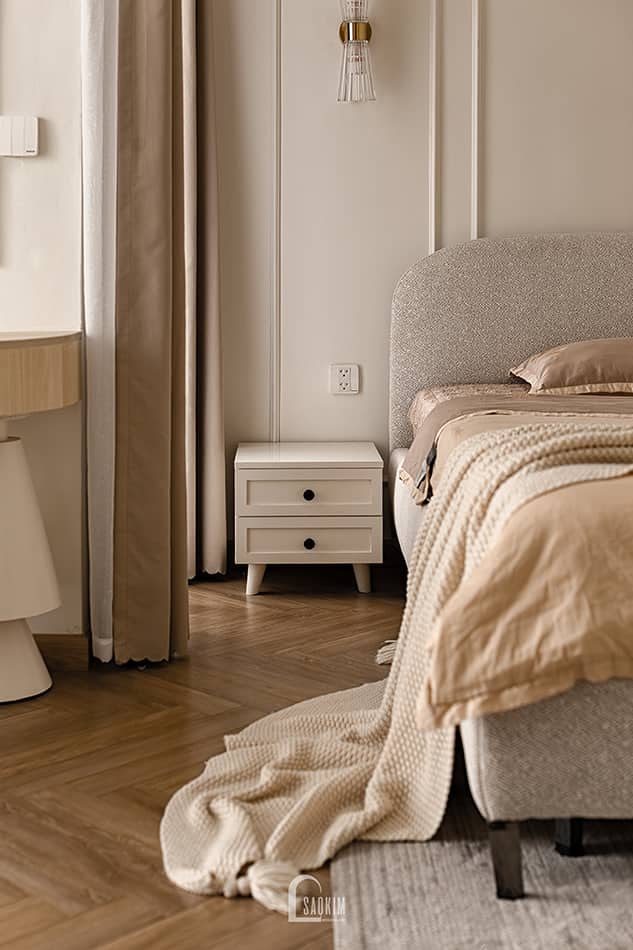 Hoàn thiện thiết kế thi công nội thất phòng ngủ master chung cư Aqua Bay Ecopark - 108m2 phong cách Parisian