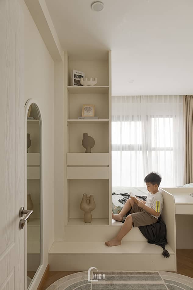 Hoàn thiện thiết kế thi công nội thất phòng ngủ con trai chung cư Aqua Bay Ecopark - phong cách Parisian mang tinh thần hiện đại hơn, nhưng vẫn giữ sự đồng điệu với tổng thể căn hộ