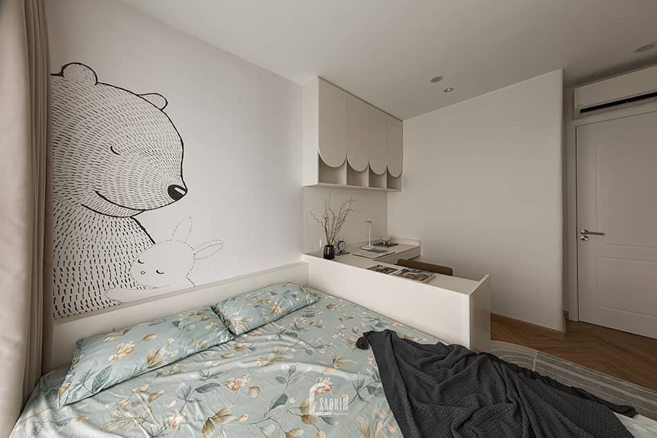 Hoàn thiện thiết kế thi công nội thất phòng ngủ con trai chung cư Aqua Bay Ecopark - phong cách Parisian tạo không gian tối giản, linh hoạt, năng động và giàu tính trải nghiệm cho bé trai