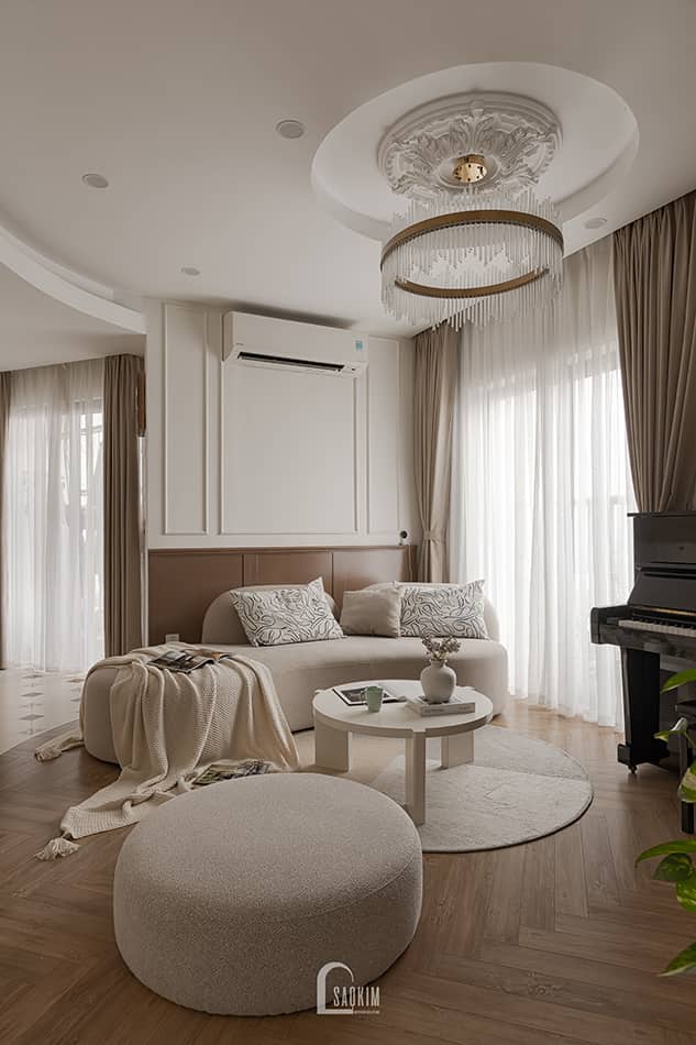 Hoàn thiện thiết kế thi công nội thất chung cư phong cách Parisian chung cư Aqua Bay Ecopark  