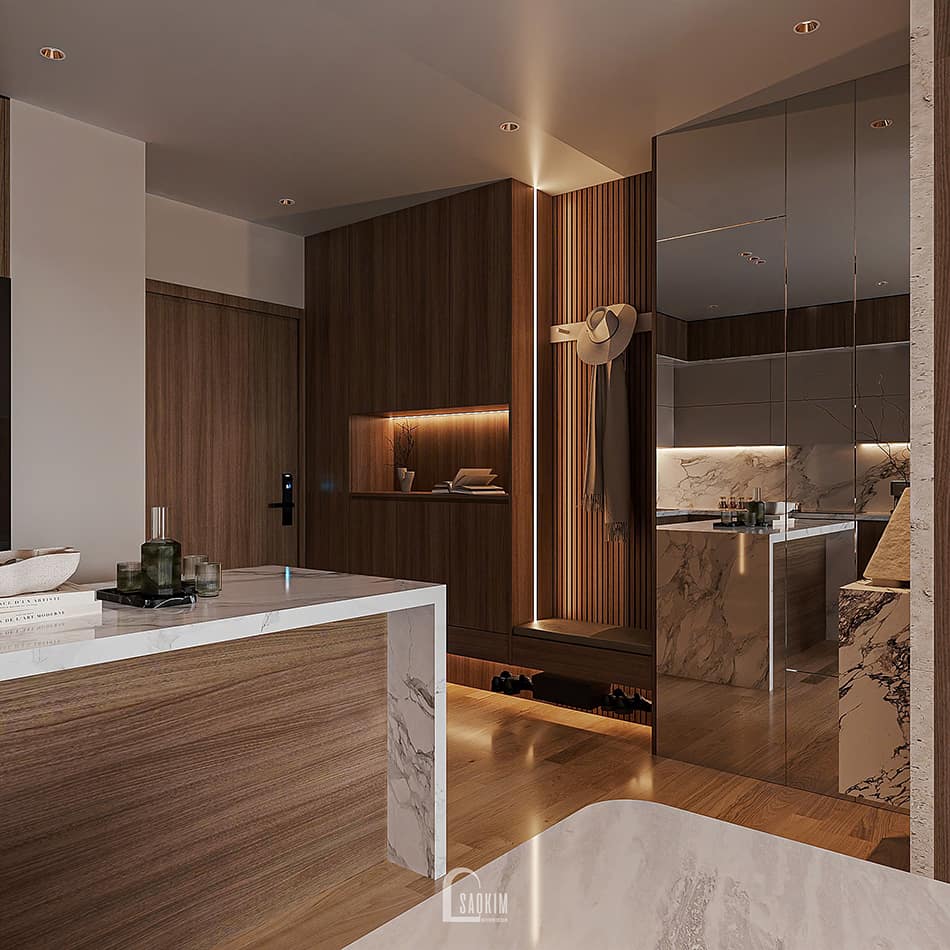 Thiết kế nội thất chung cư cao cấp The Nelson 83m² phong cách hiện đại luxury - Khu vực sảnh vào & tủ giày – Ấn tượng từ bước đầu tiên