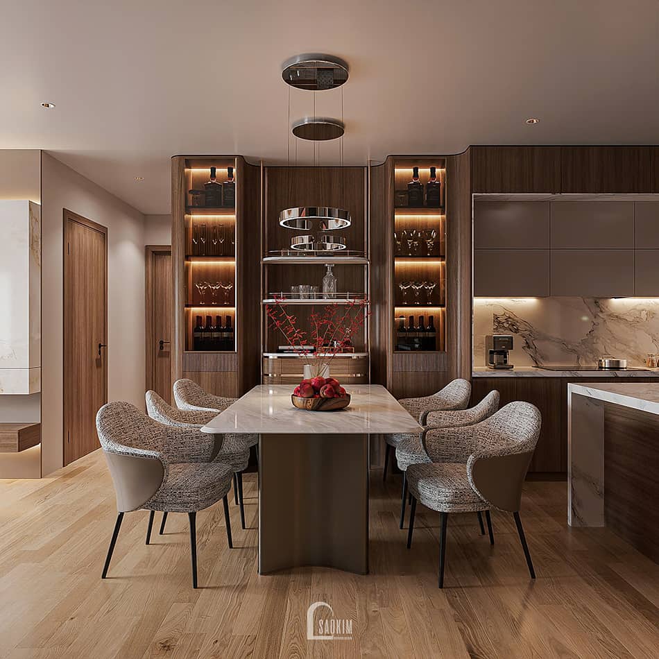 Thiết kế nội thất chung cư cao cấp The Nelson 83m² phong cách hiện đại cao cấp - không gian bếp ăn