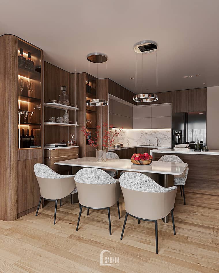 Thiết kế nội thất phòng bếp chung cư cao cấp The Nelson 83m² phong cách hiện đại cao cấp ấm cúng