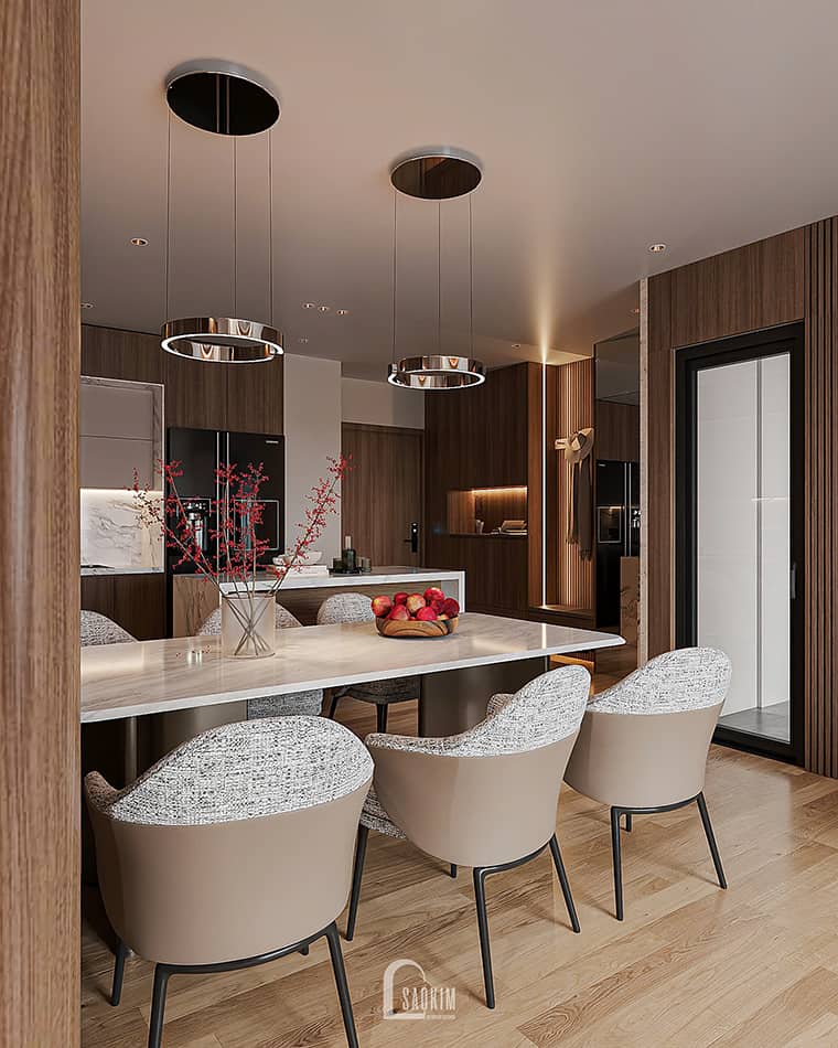 Thiết kế nội thất phòng bếp ăn chung cư cao cấp The Nelson 83m² phong cách hiện đại cao cấp ấm cúng