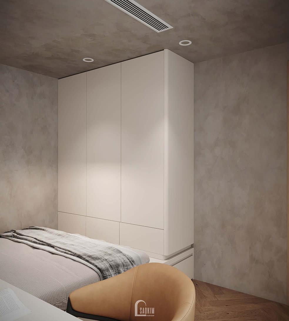 Thiết kế tủ quần áo phòng ngủ bé trai nhà liền kề Vinhomes Ocean Park 2 phong cách Minimalist mix Wabi Sabi