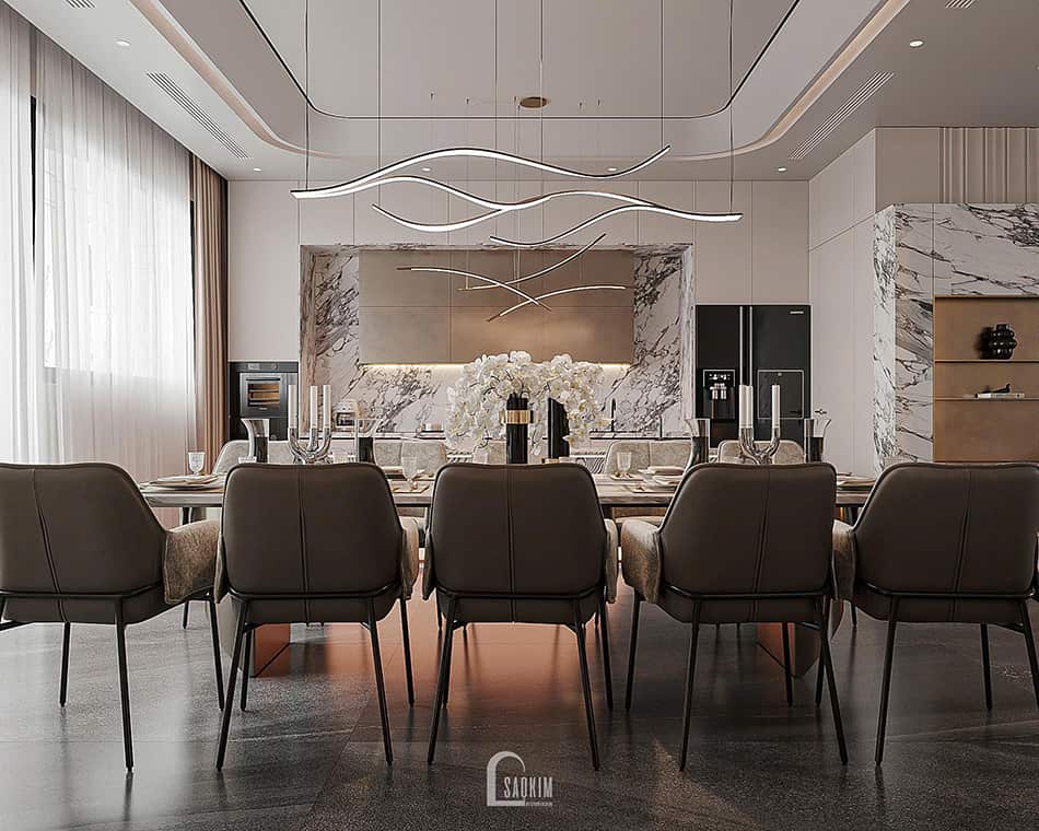 Thiết kế phòng bếp nhà phố liền kề Townhouse Mỹ Đình theo phong cách hiện đại Luxury sang trọng, tinh tế