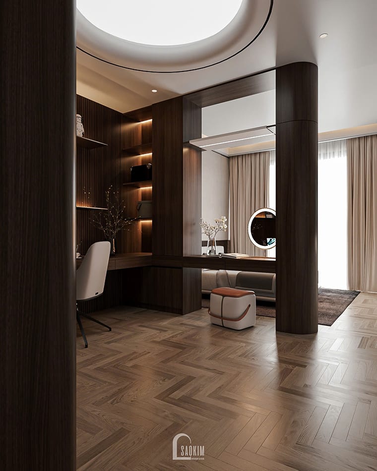 Thiết kế không gian làm việc, trang điểm trong phòng ngủ master nhà phố liền kề Townhouse Mỹ Đình
