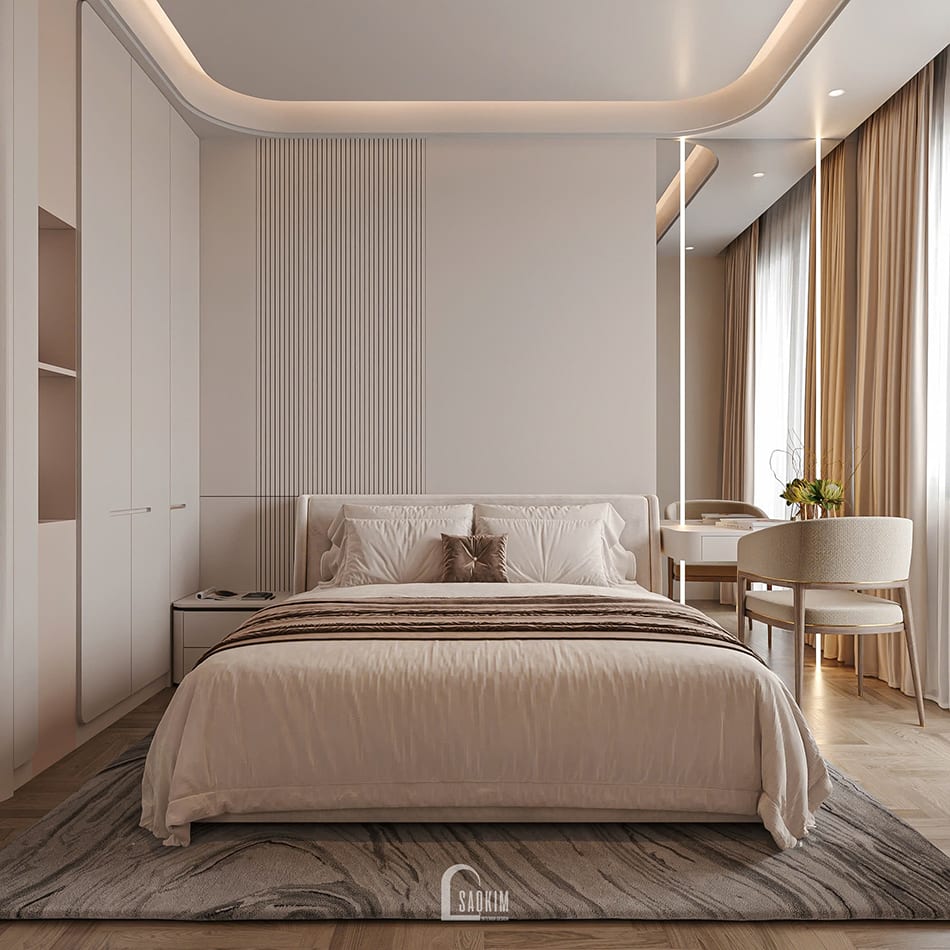 Thiết kế phòng ngủ con gái nhà phố liền kề Townhouse Mỹ Đình trẻ trung, mềm mại, gam màu sáng