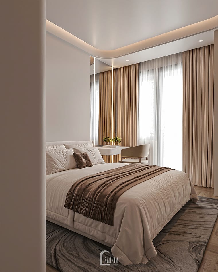 Thiết kế phòng ngủ con gái nhà phố liền kề Townhouse Mỹ Đình phong cách hiện đại trẻ trung, nữ tính