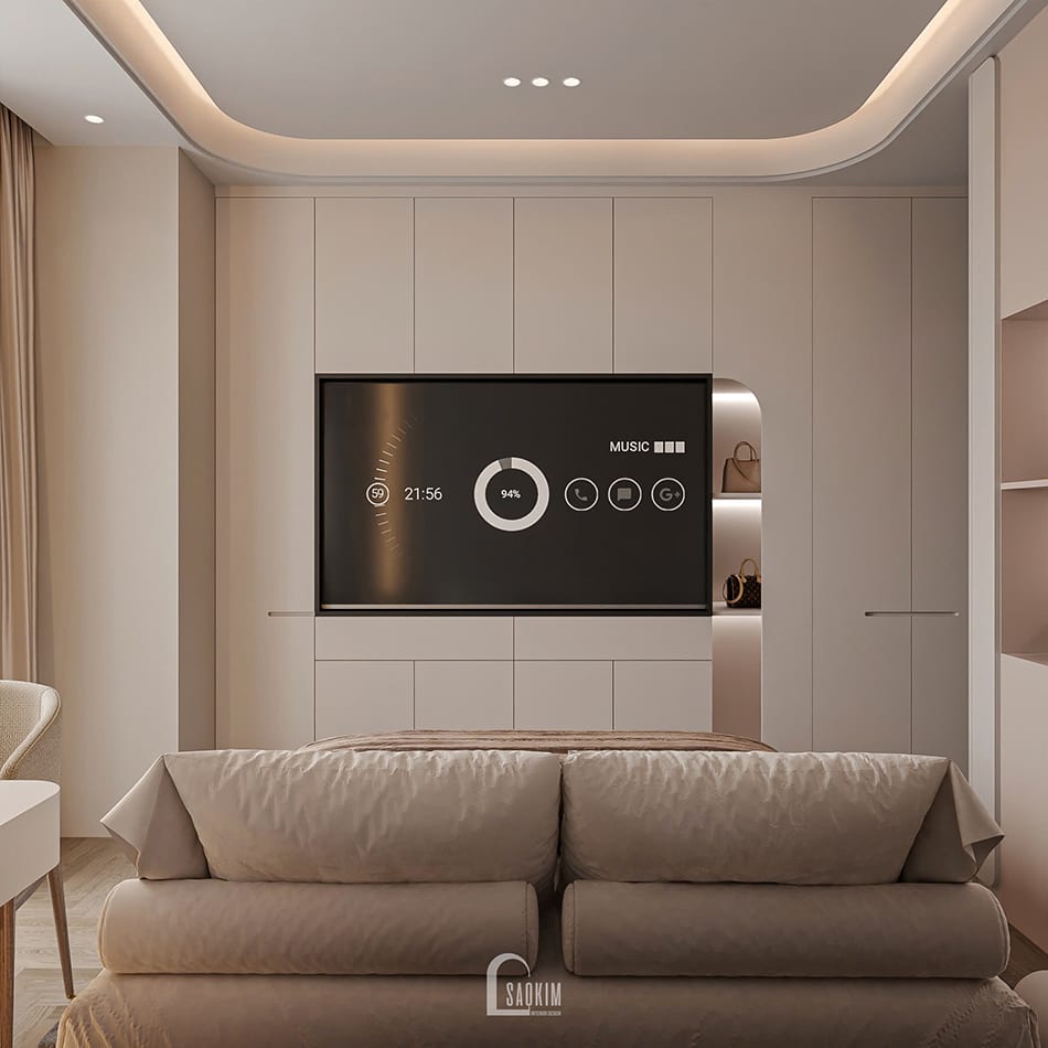 Thiết kế phòng ngủ con gái nhà phố liền kề Townhouse Mỹ Đình phong cách hiện đại trẻ trung, mềm mại