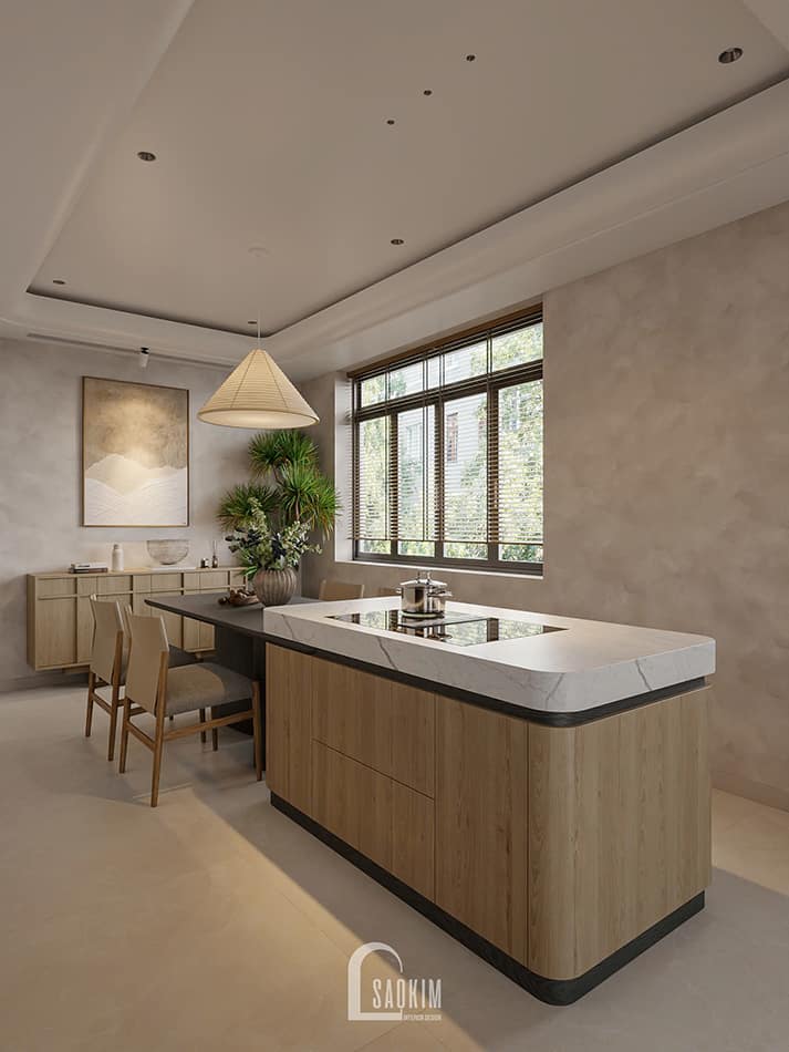 Thiết kế bếp nhà phố Mỹ Đình phong cách Japandi - ấm cúng, tinh tế