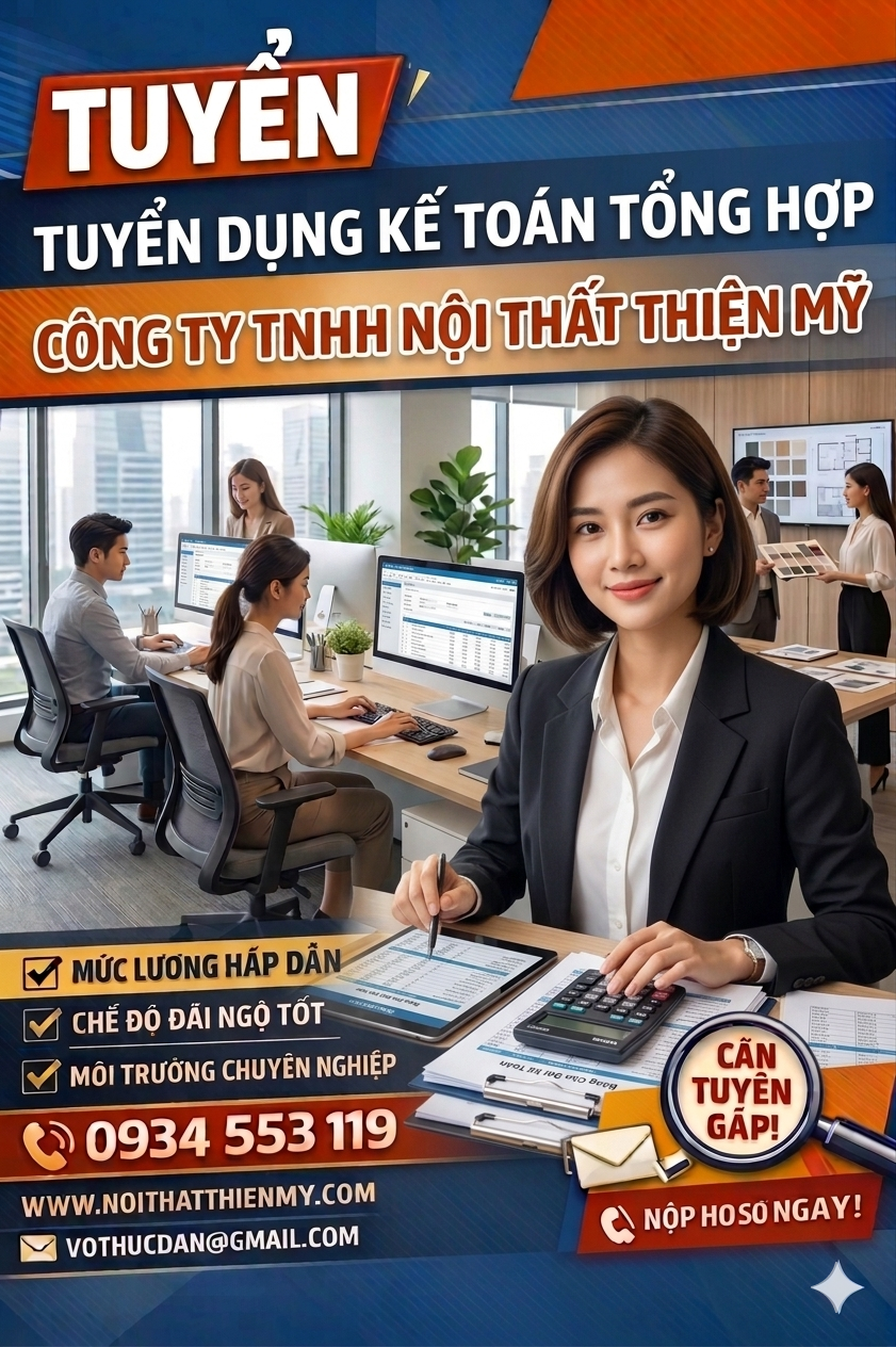 Tuyển Dụng KẾ TOÁN TỔNG HỢP - Nội Thất Thiện Mỹ
